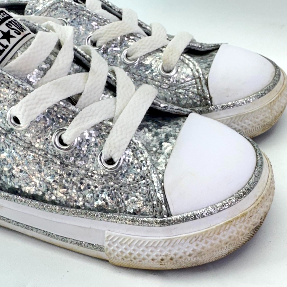 Converse All Star Low Glitter Sneakers Toddler Size 7 Silver Lace Up Walking - Picture 2 of 10